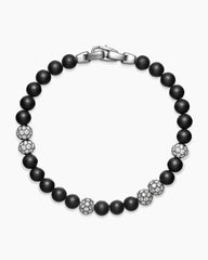 Spiritual Beads Bracelet in Sterling Silver with Black Onyx and Pavé Diamonds, 6mm