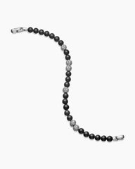 Spiritual Beads Bracelet in Sterling Silver with Black Onyx and Pavé Diamonds, 6mm