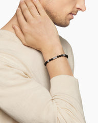 Spiritual Beads Bracelet in Sterling Silver with Black Onyx and Pavé Diamonds, 6mm