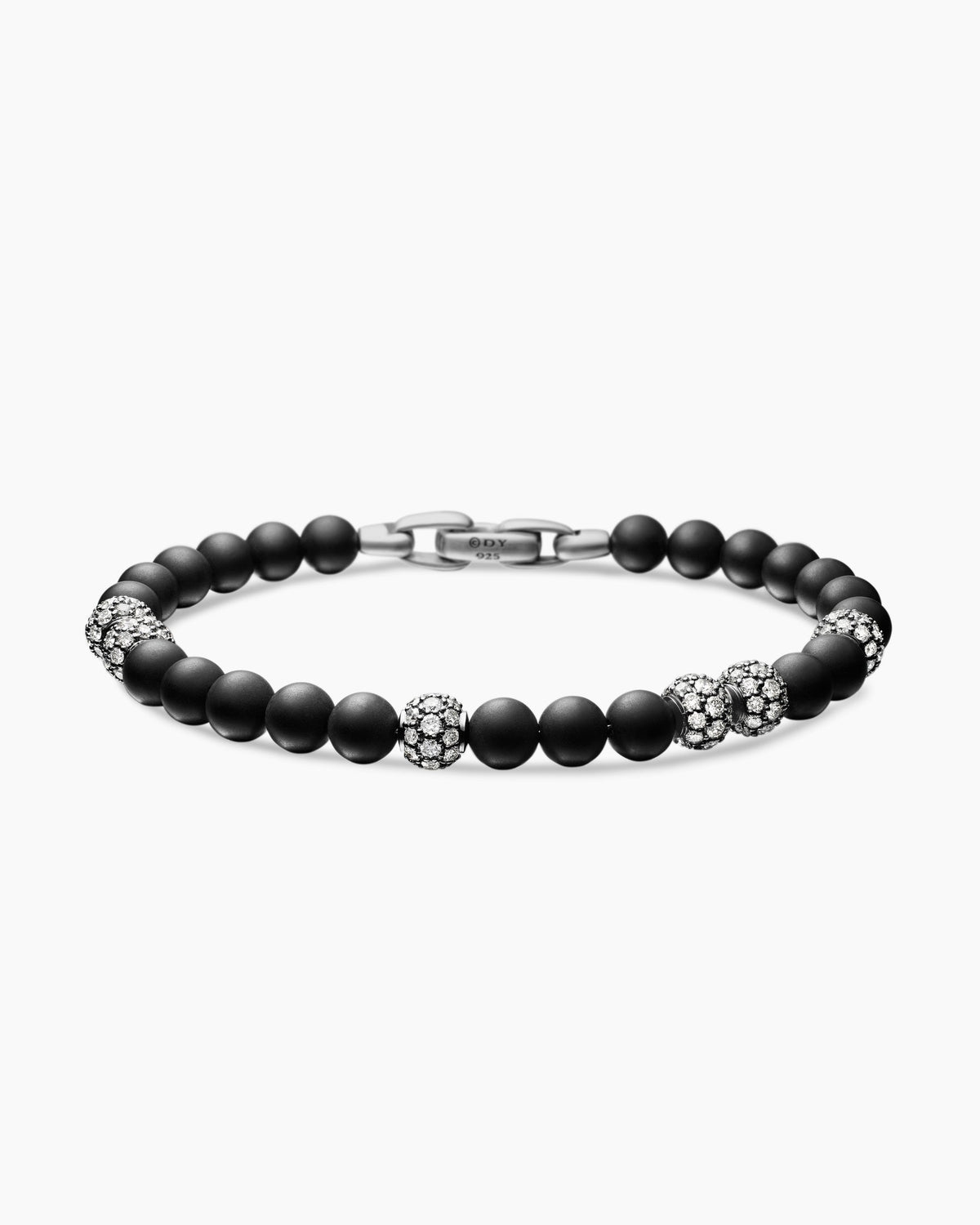 Spiritual Beads Bracelet in Sterling Silver with Black Onyx and Pavé Diamonds, 6mm