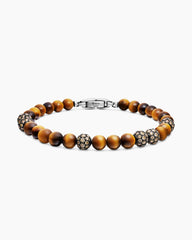 Spiritual Beads Bracelet in Sterling Silver with Tiger’s Eye and Pavé Cognac Diamonds, 6mm