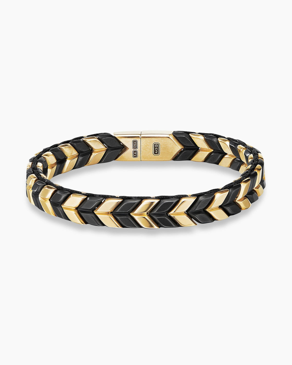 Chevron Woven Bracelet in 18K Yellow Gold with Black Titanium and Black Nylon, 9mm