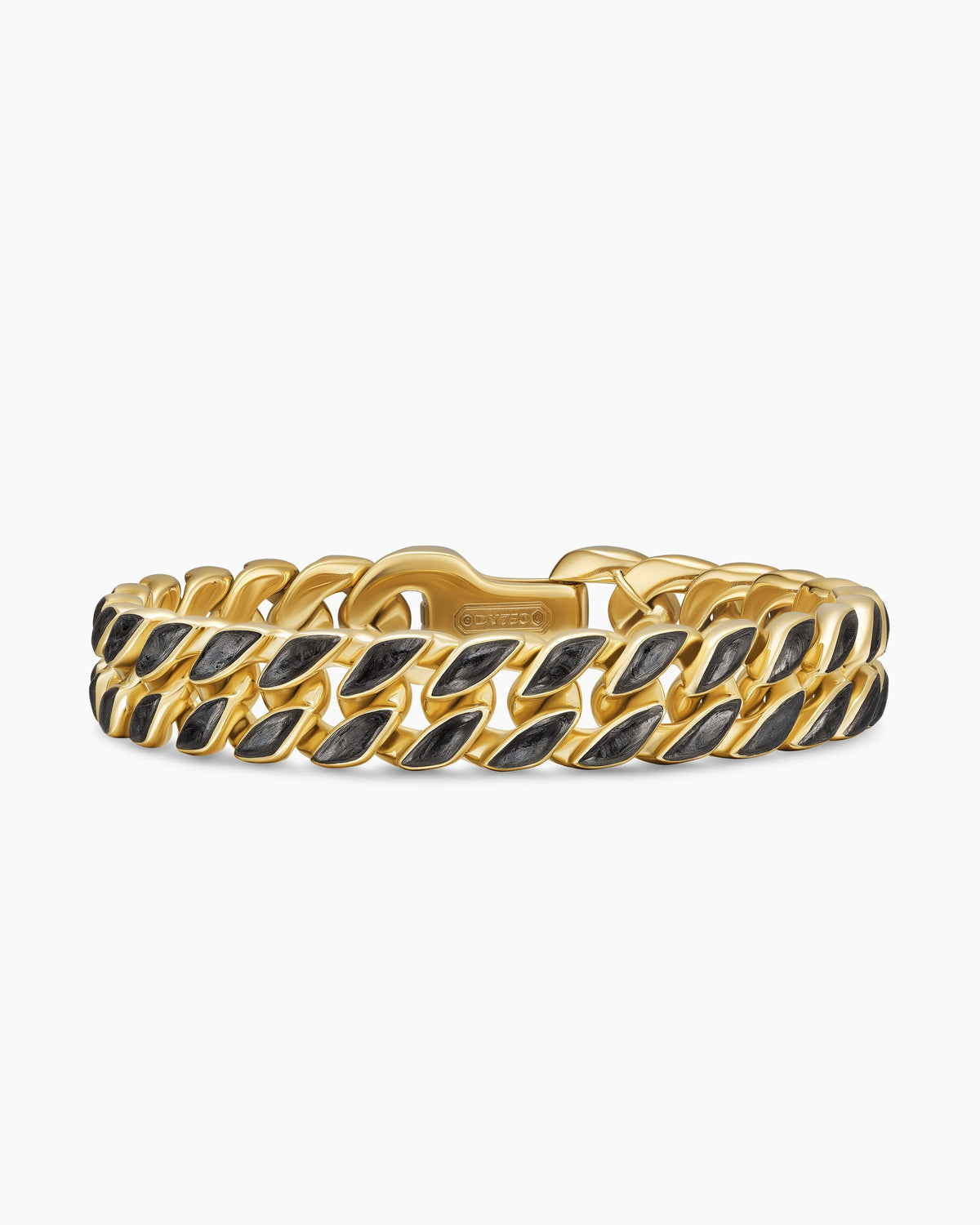 Curb Chain Bracelet in 18K Yellow Gold with Forged Carbon, 11.5mm