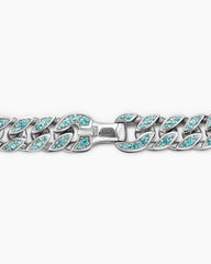 Curb Chain Bracelet in 18K White Gold with Paraiba Tourmalines, 11.5mm