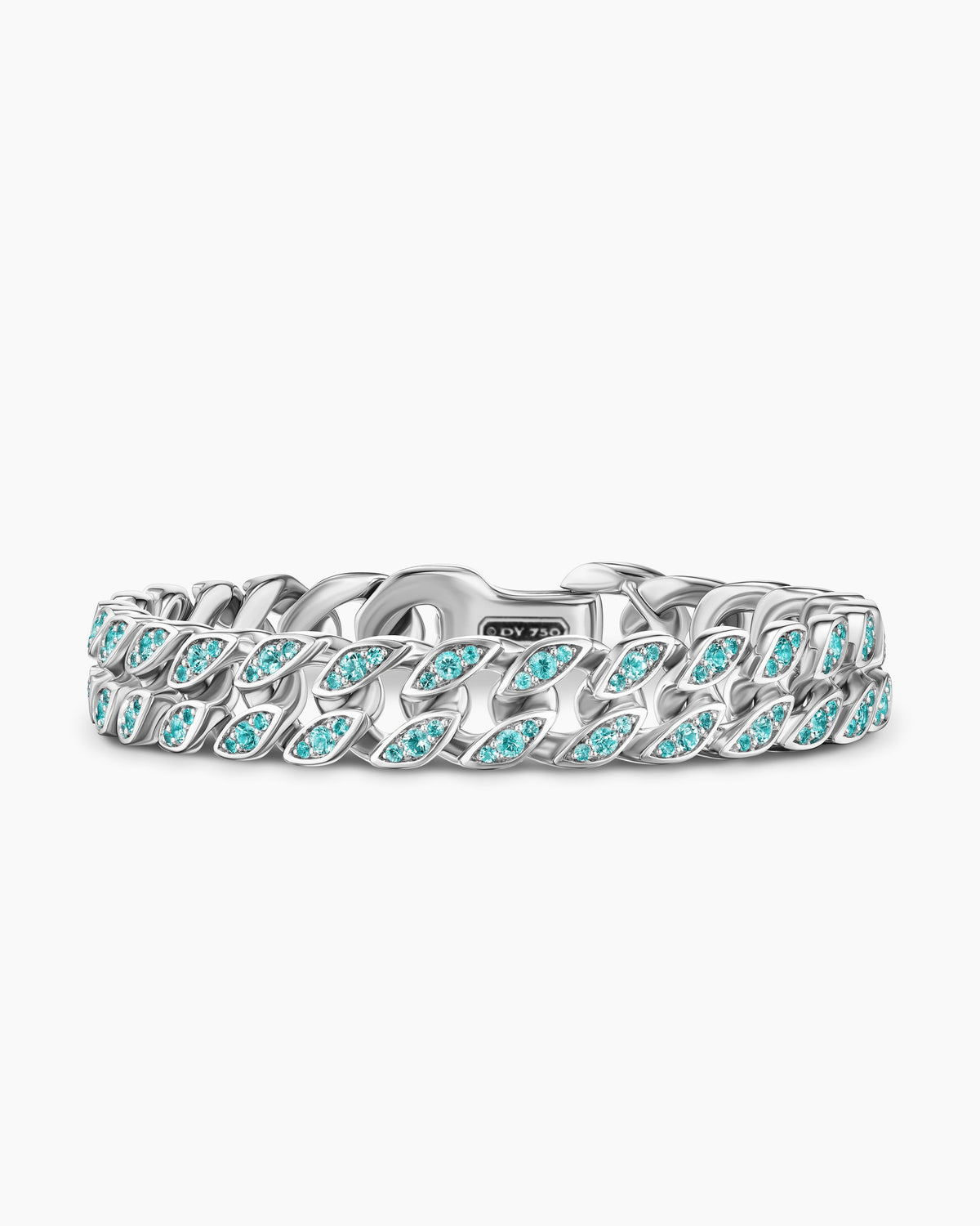 Curb Chain Bracelet in 18K White Gold with Paraiba Tourmalines, 11.5mm