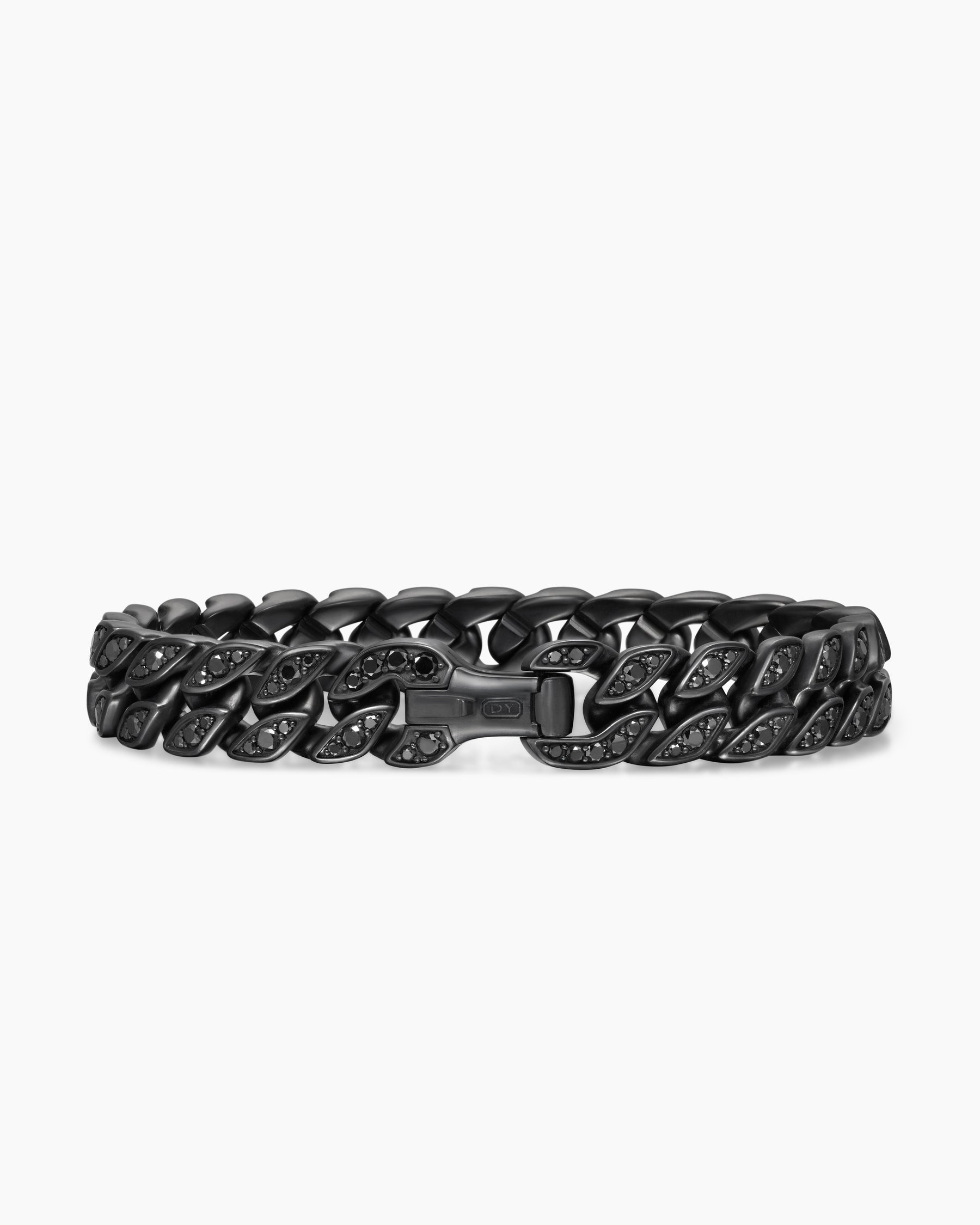 Curb Chain Bracelet in Black Titanium with Black Diamonds, 11.5mm