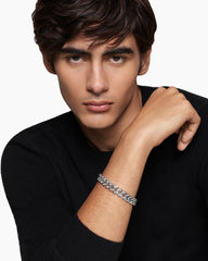 Curb Chain Bracelet in Platinum with Diamonds, 11.5mm