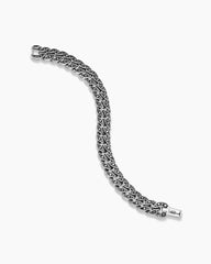 Curb Chain Bracelet in Sterling Silver with Black Diamonds, 11.5mm