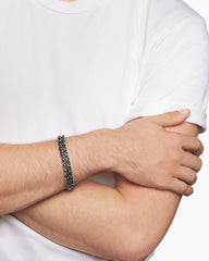 Curb Chain Bracelet in Sterling Silver with Black Diamonds, 11.5mm