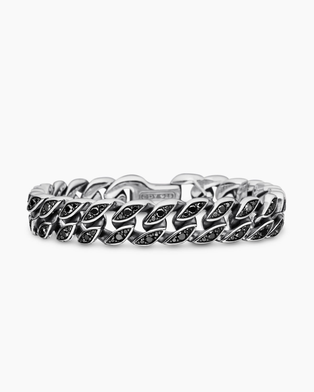 Curb Chain Bracelet in Sterling Silver with Black Diamonds, 11.5mm