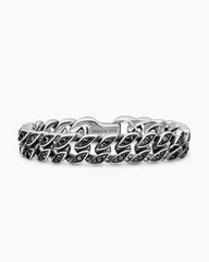 Curb Chain Bracelet in Sterling Silver with Black Diamonds, 11.5mm