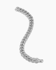 Curb Chain Bracelet in Sterling Silver with Diamonds, 11.5mm