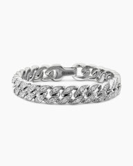 Curb Chain Bracelet in Sterling Silver with Diamonds, 11.5mm