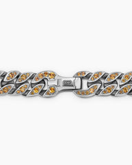 Curb Chain Bracelet in Sterling Silver with Orange Sapphires, 11.5mm