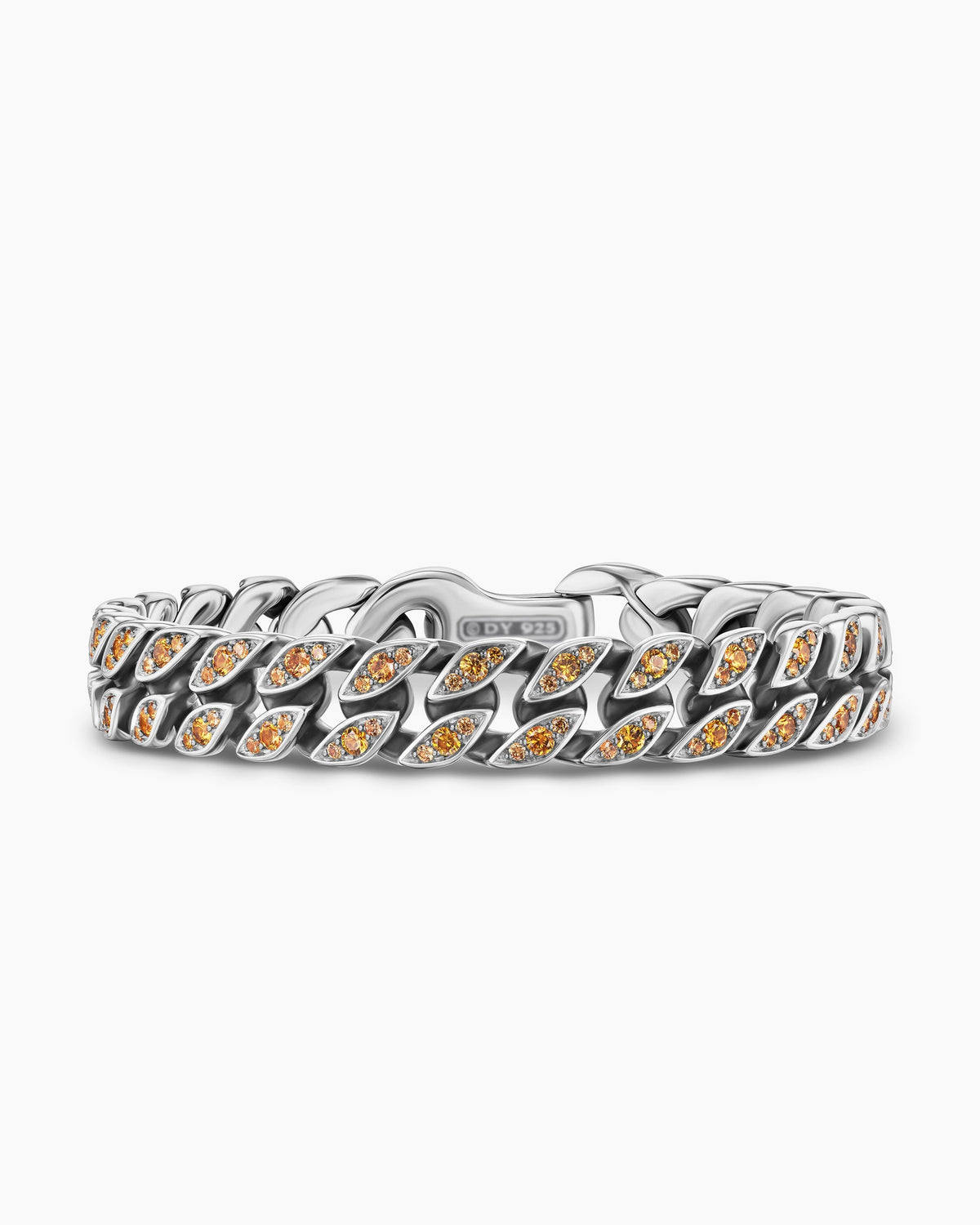 Curb Chain Bracelet in Sterling Silver with Orange Sapphires, 11.5mm