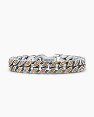 Curb Chain Bracelet in Sterling Silver with Orange Sapphires, 11.5mm
