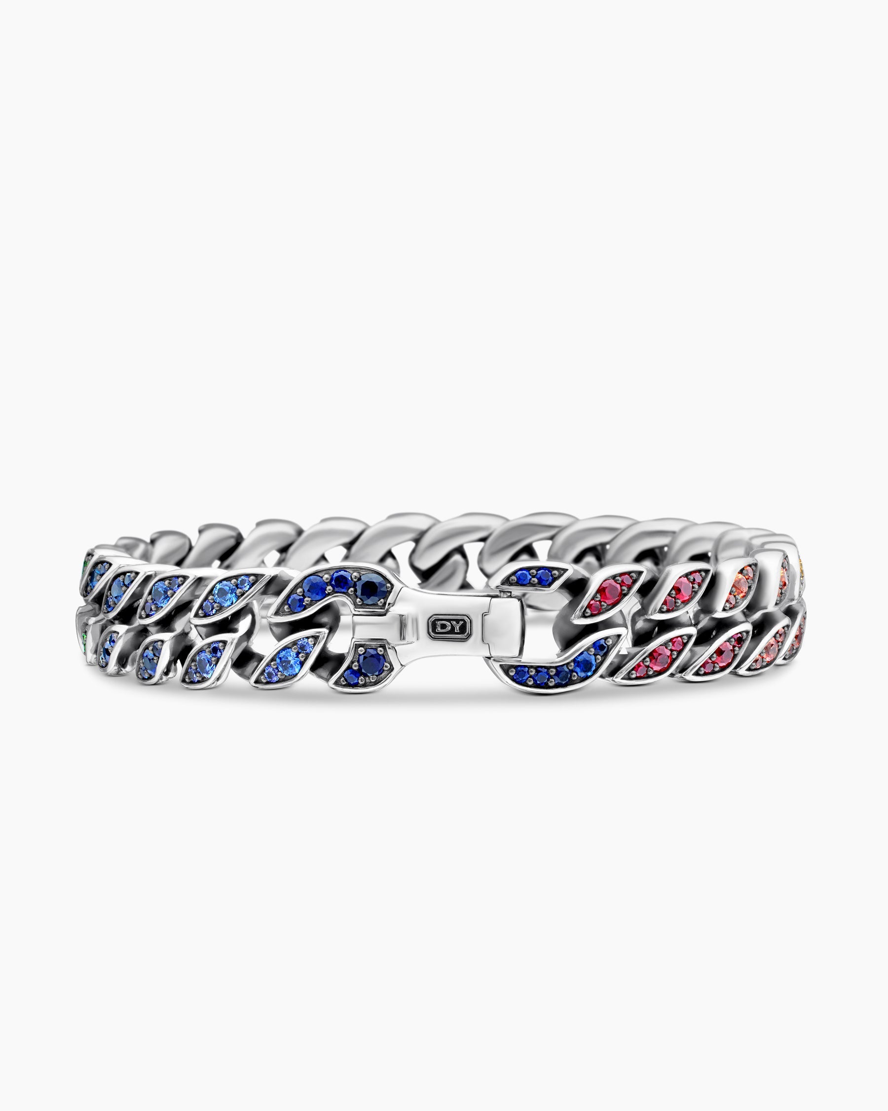 Curb Chain Bracelet in Sterling Silver with Rainbow Pavé, 11.5mm