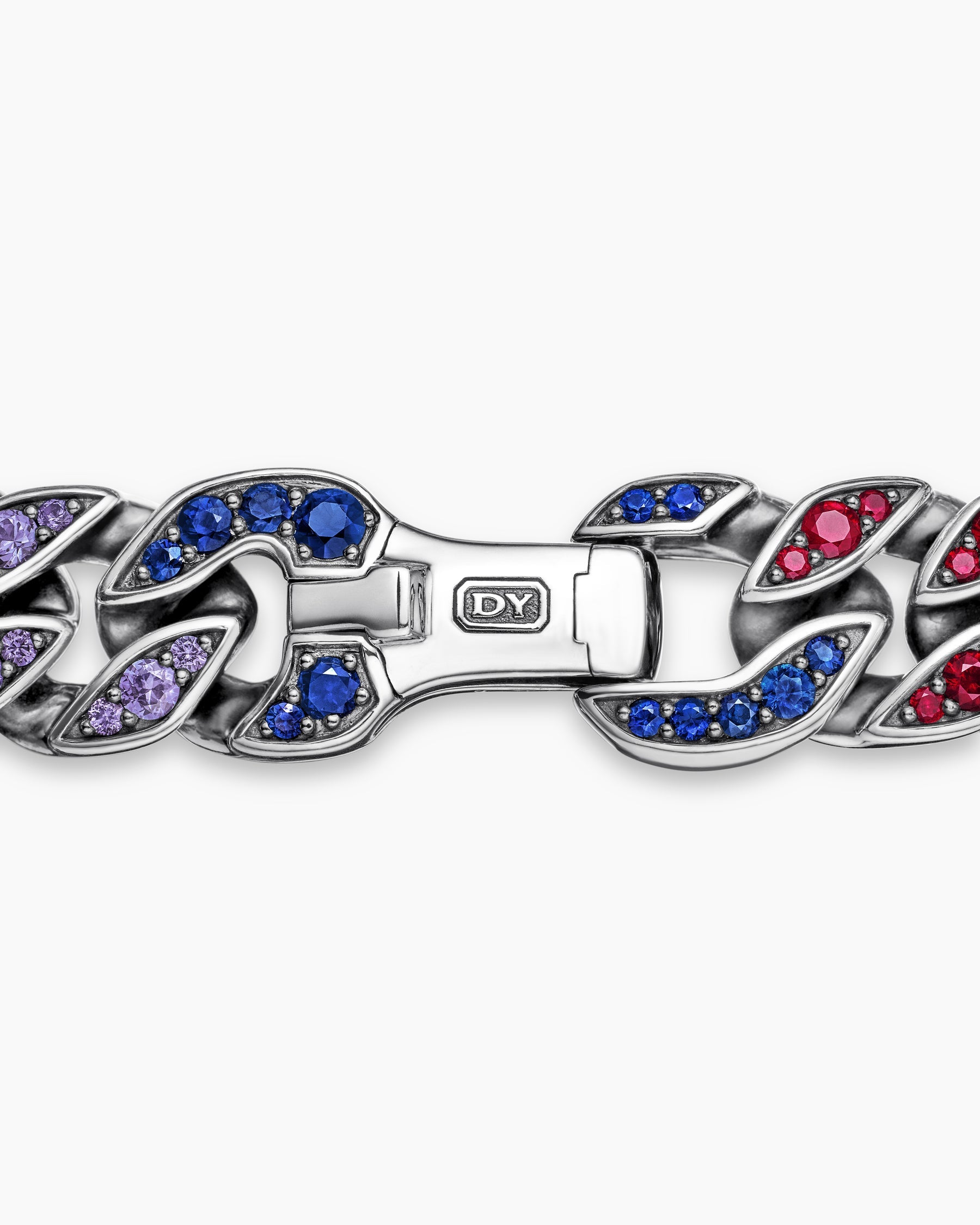 Curb Chain Bracelet in Sterling Silver with Rainbow Pavé, 11.5mm
