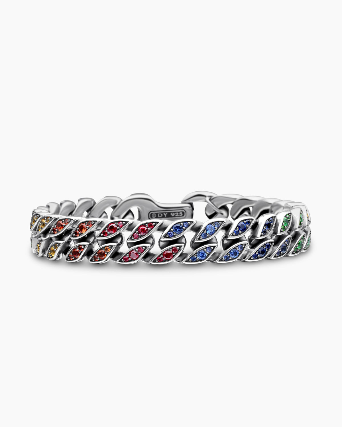 Curb Chain Bracelet in Sterling Silver with Rainbow Pavé, 11.5mm
