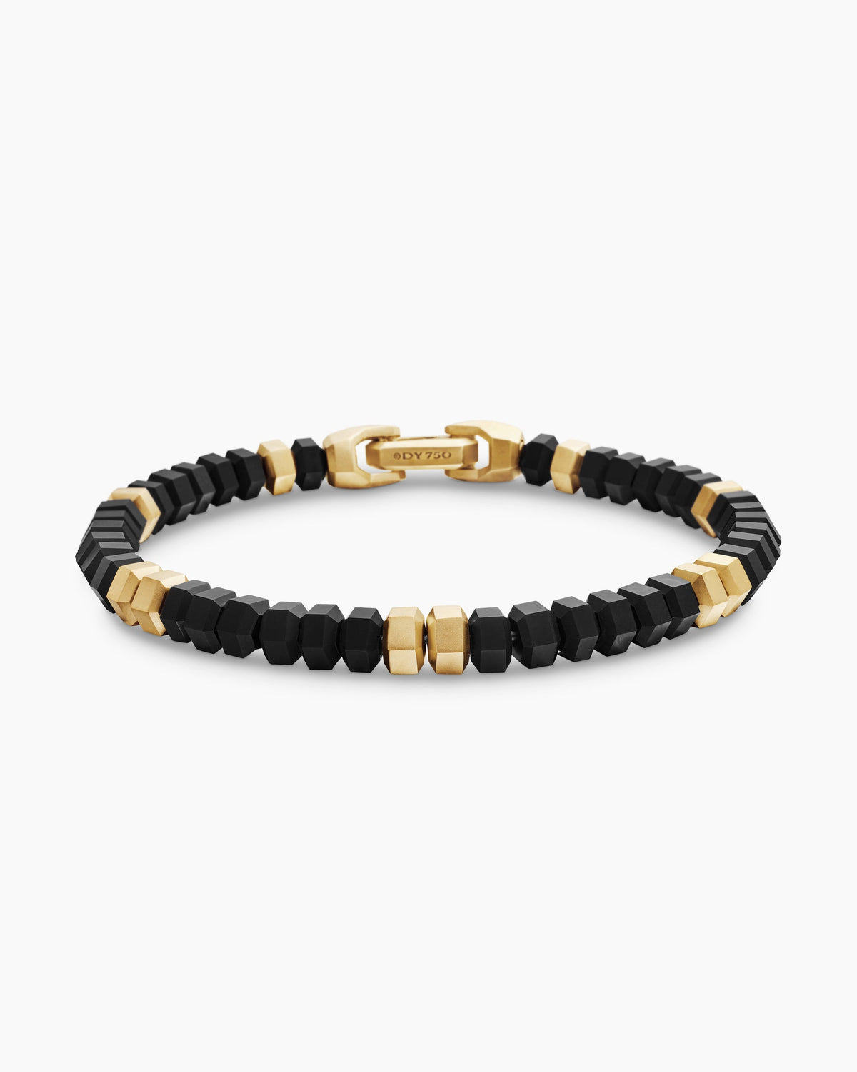 Hex Bead Bracelet with Black Onyx and 18K Yellow Gold, 6mm