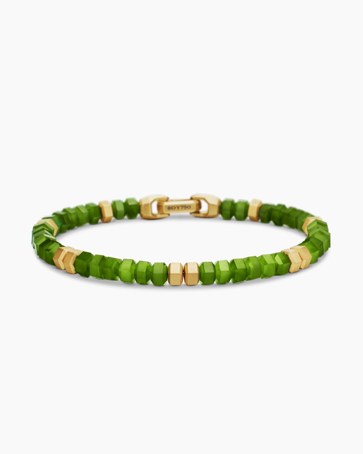 Hex Bead Bracelet with Nephrite Jade and 18K Yellow Gold, 6mm