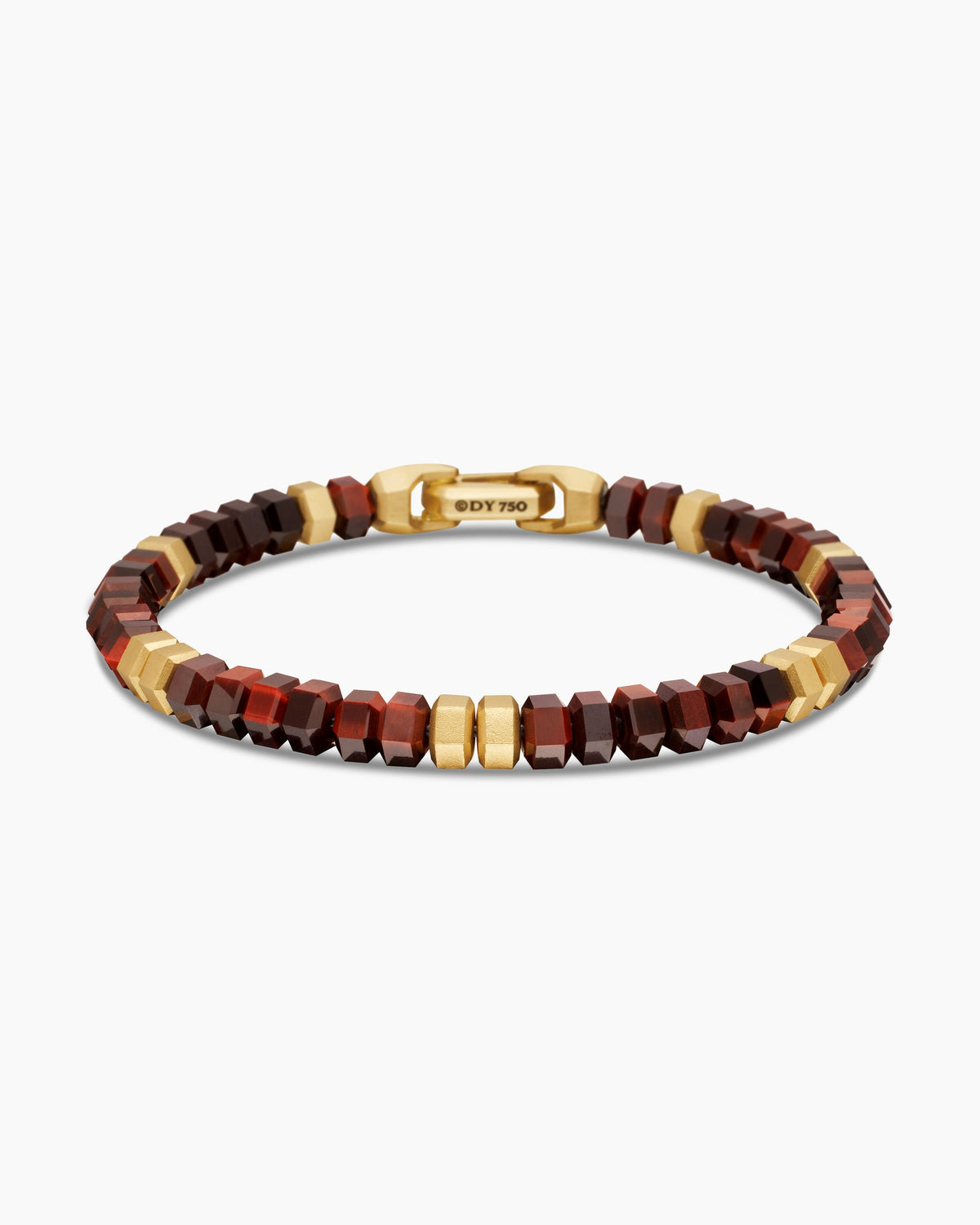 Hex Bead Bracelet with Red Tiger’s Eye and 18K Yellow Gold, 6mm