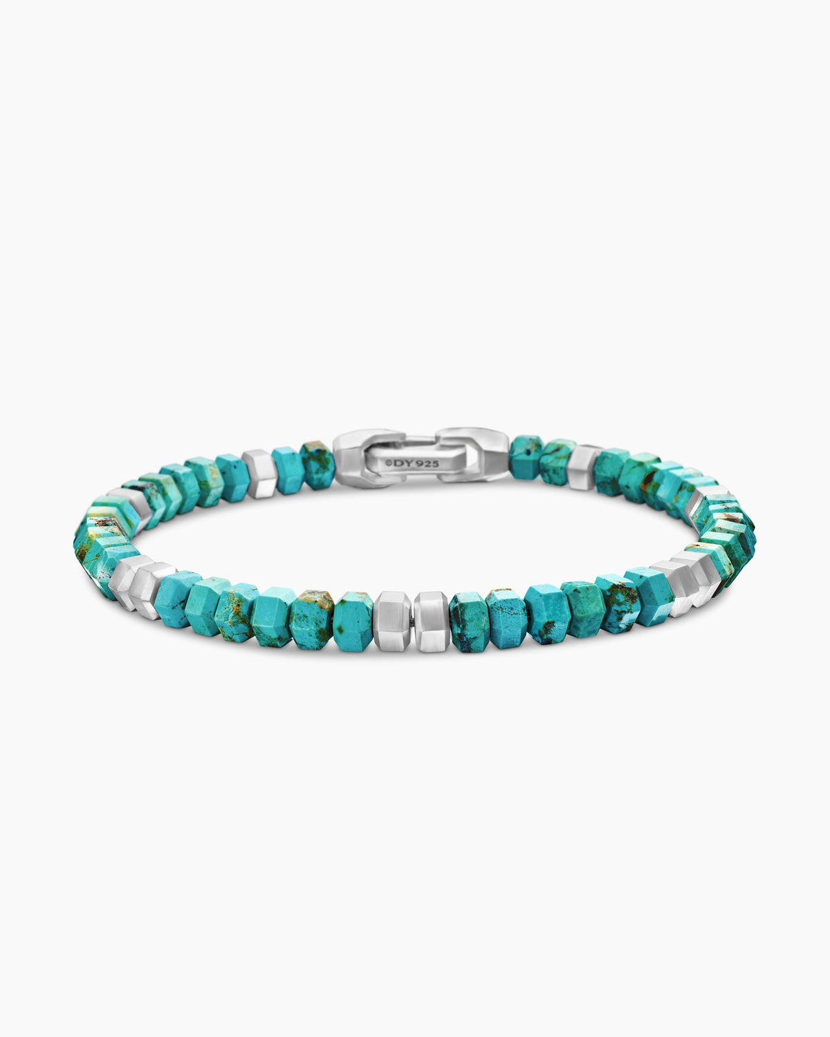 Hex Bead Bracelet in Sterling Silver with Turquoise, 6mm