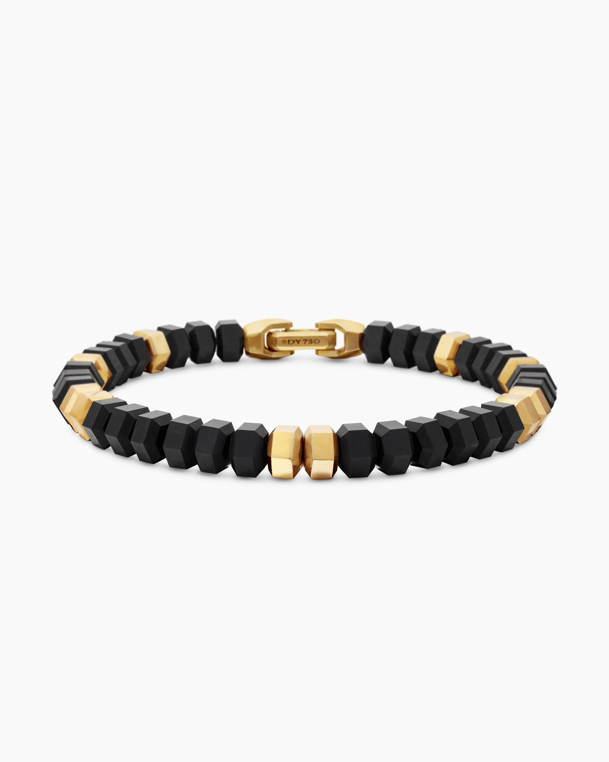 Hex Bead Bracelet with Black Onyx and 18K Yellow Gold, 8mm