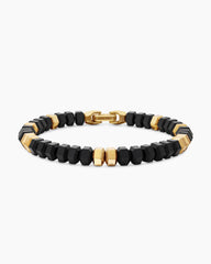 Hex Bead Bracelet with Black Onyx and 18K Yellow Gold, 8mm