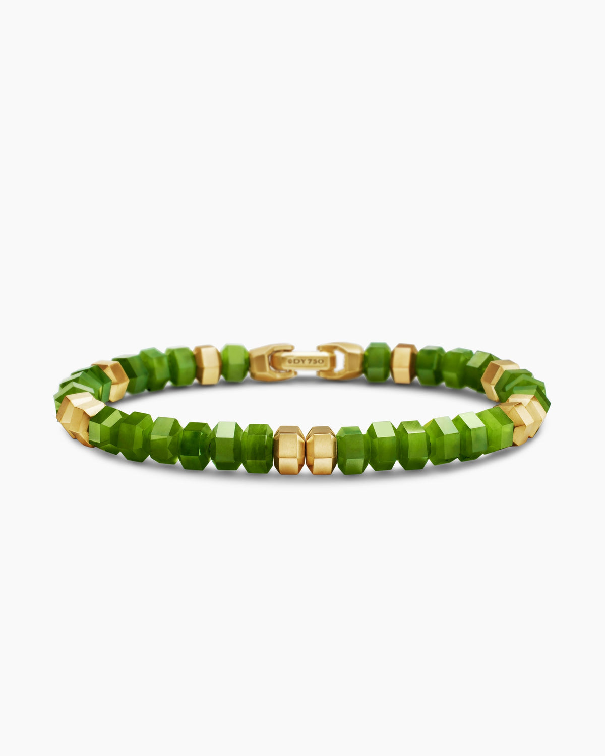 Hex Bead Bracelet with Nephrite Jade and 18K Yellow Gold, 8mm