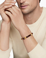 Hex Bead Bracelet with Red Tiger’s Eye and 18K Yellow Gold, 8mm