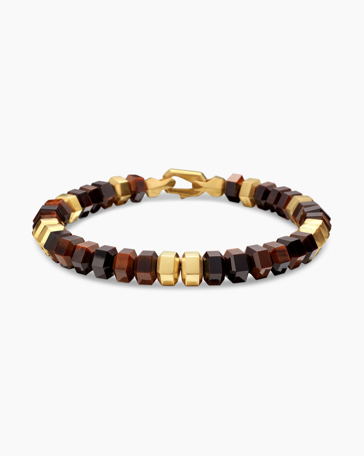 Hex Bead Bracelet with Red Tiger’s Eye and 18K Yellow Gold, 8mm