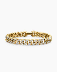 Curb Chain Bracelet in 18K Yellow Gold with Diamonds, 8mm