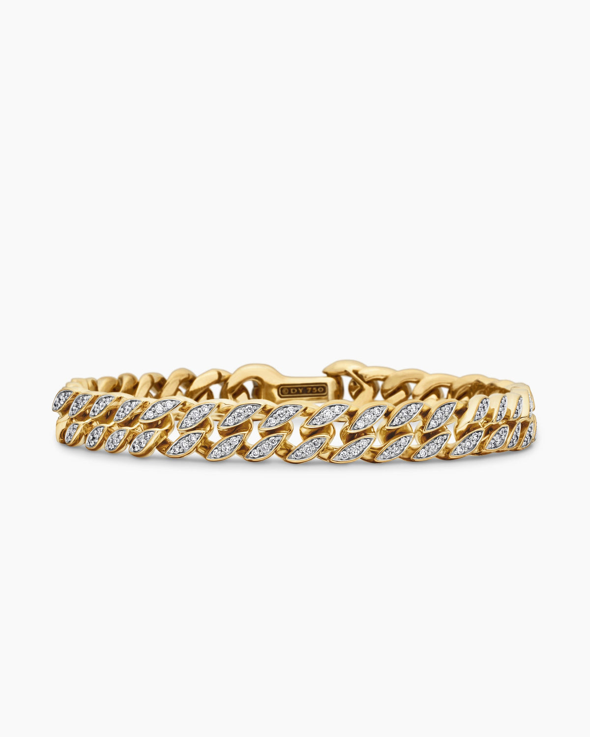 Curb Chain Bracelet in 18K Yellow Gold with Diamonds, 8mm