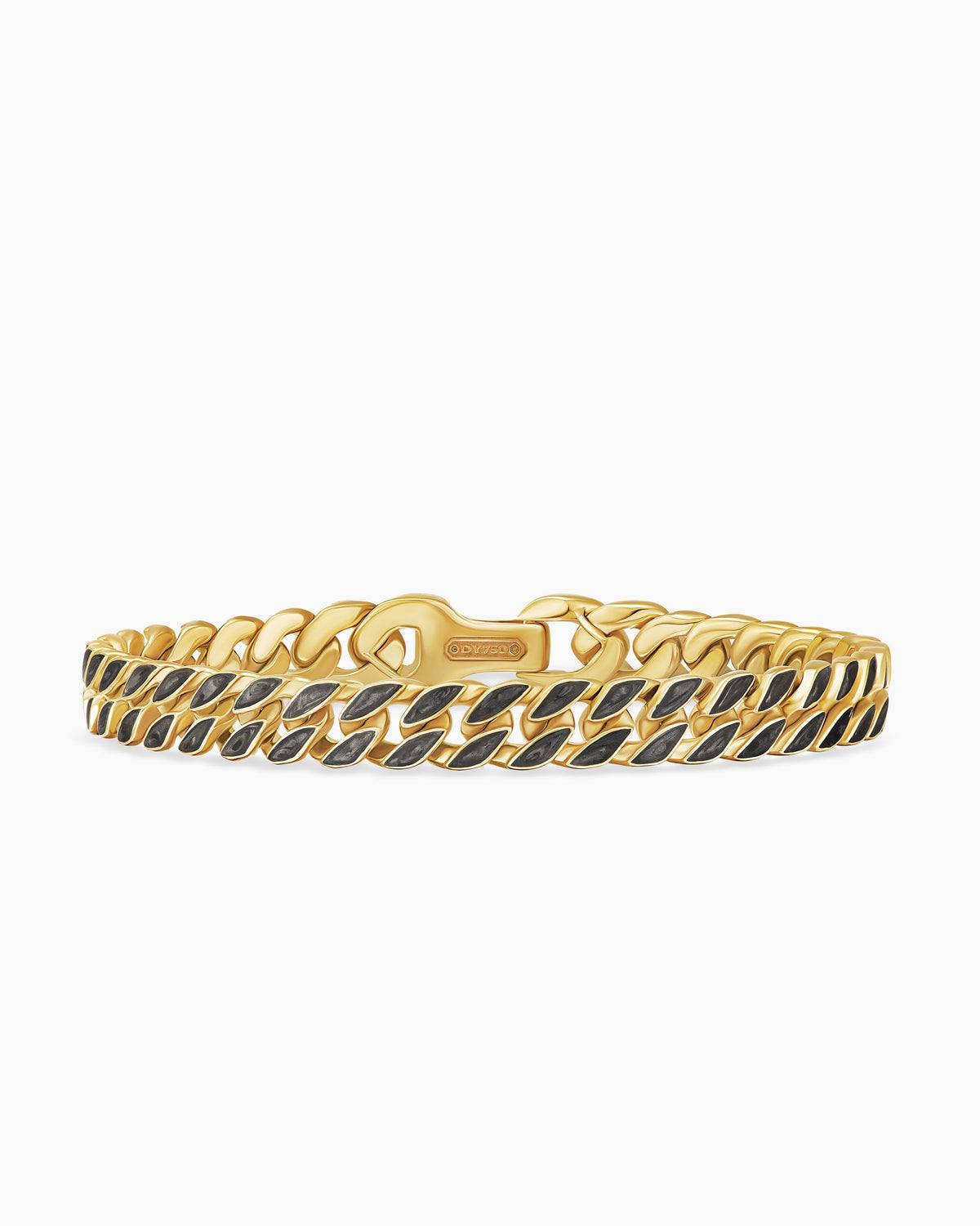 Curb Chain Bracelet in 18K Yellow Gold with Forged Carbon, 8mm