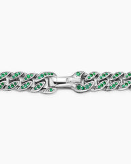 Curb Chain Bracelet in 18K White Gold with Emeralds, 8mm