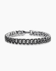 Curb Chain Bracelet in Sterling Silver with Black Diamonds, 8mm