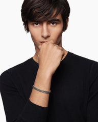 Curb Chain Bracelet in Sterling Silver with Black Diamonds, 8mm