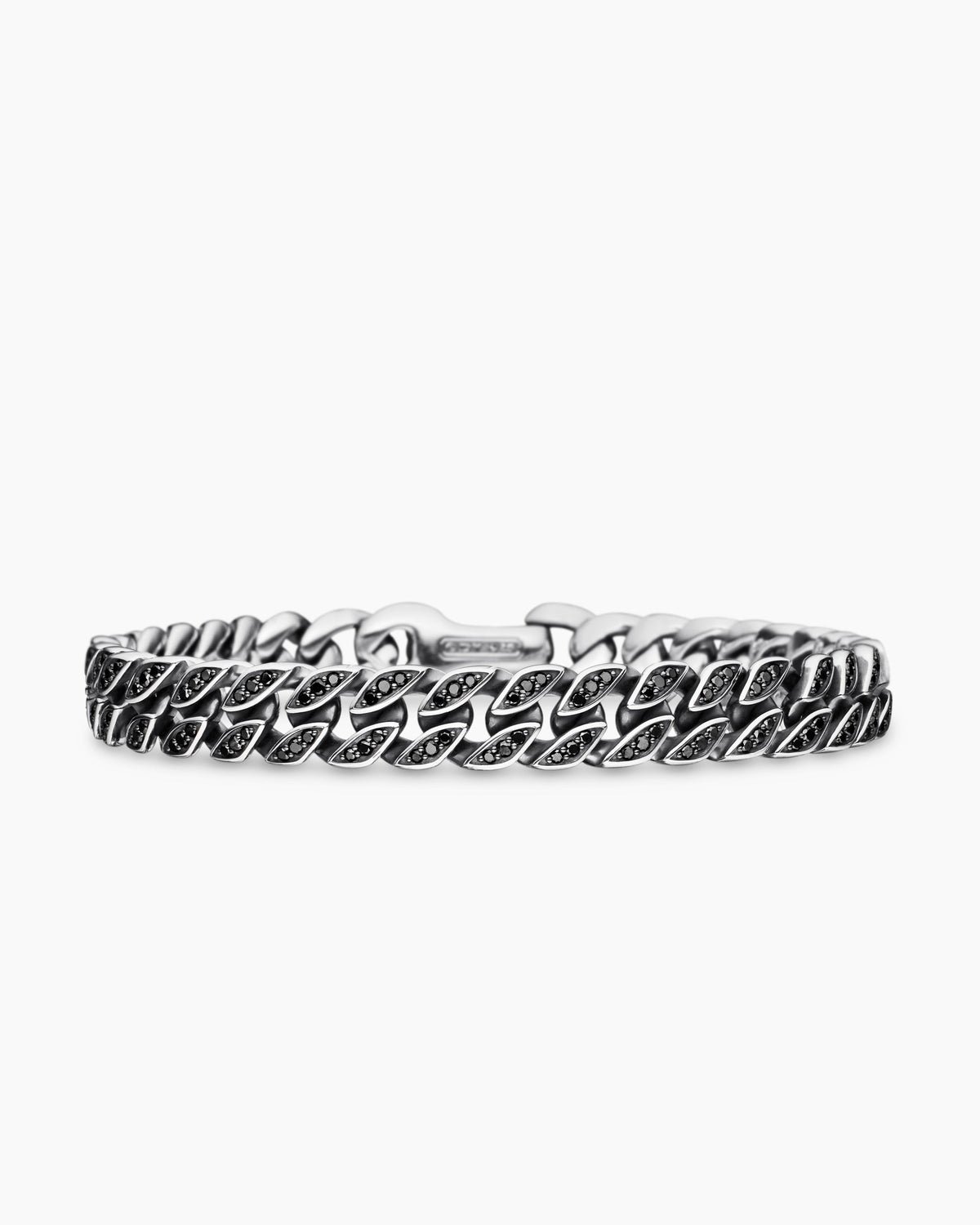 Curb Chain Bracelet in Sterling Silver with Black Diamonds, 8mm