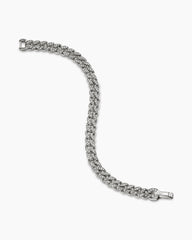 Curb Chain Bracelet in Sterling Silver with Diamonds, 8mm