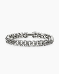 Curb Chain Bracelet in Sterling Silver with Diamonds, 8mm