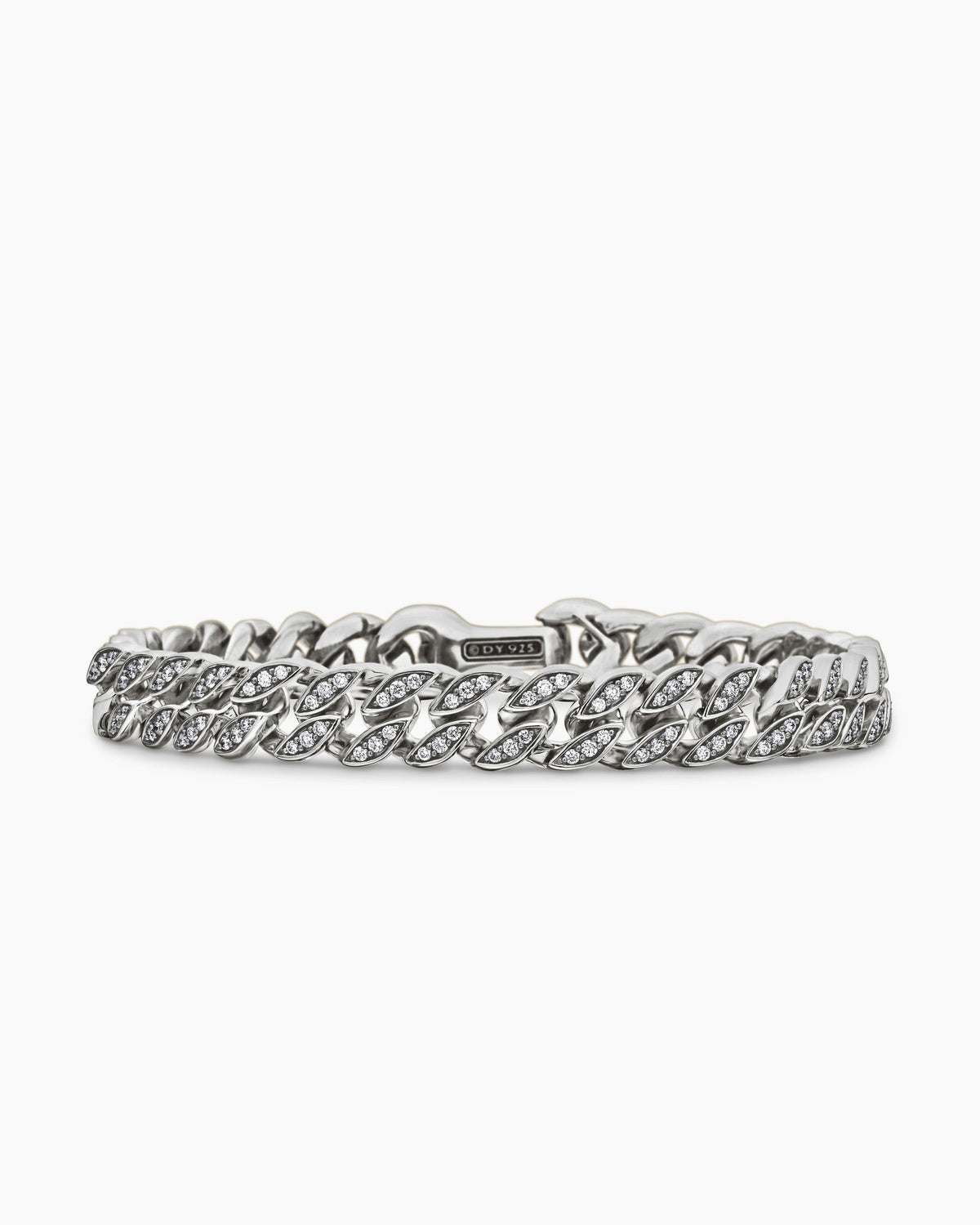 Curb Chain Bracelet in Sterling Silver with Diamonds, 8mm