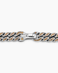 Curb Chain Bracelet in Sterling Silver with Orange Sapphires, 8mm