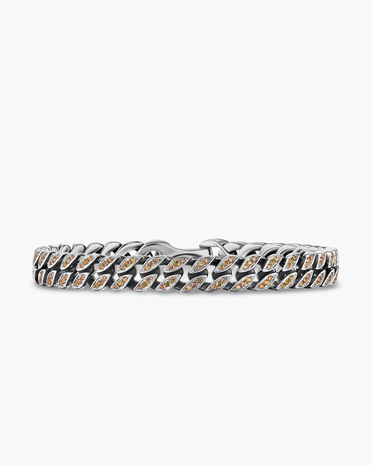 Curb Chain Bracelet in Sterling Silver with Orange Sapphires, 8mm