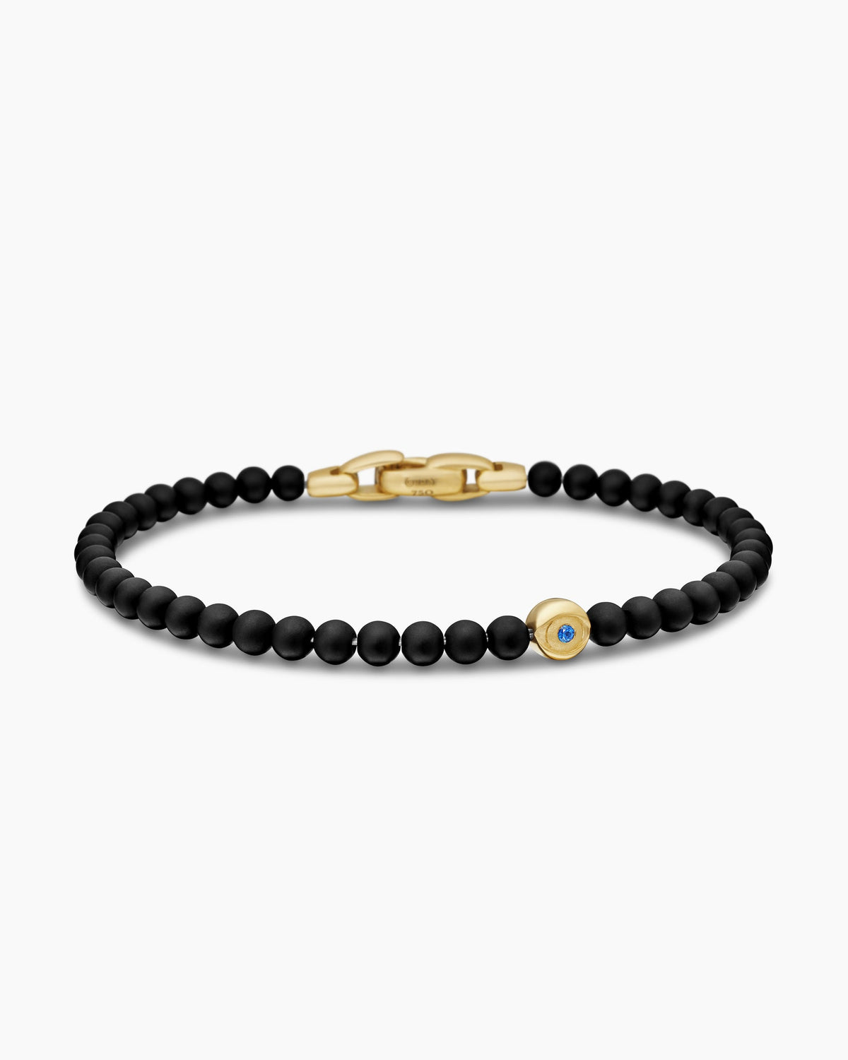 Spiritual Beads Evil Eye Bracelet with Black Onyx, Sapphire and 18K Yellow Gold, 4mm