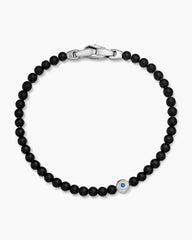 Spiritual Beads Evil Eye Bracelet in Sterling Silver with Black Onyx and Sapphire, 4mm