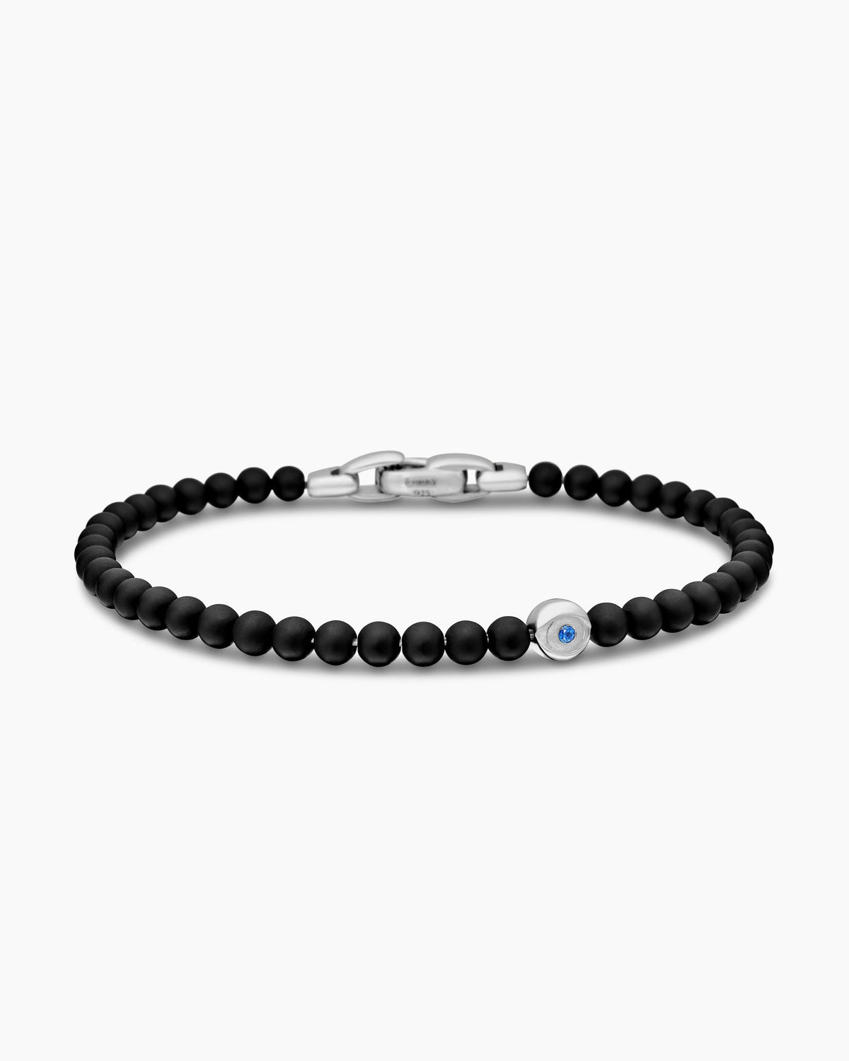 Spiritual Beads Evil Eye Bracelet in Sterling Silver with Black Onyx and Sapphire, 4mm