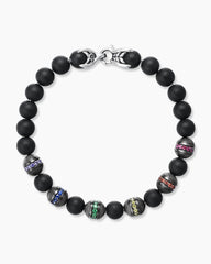Spiritual Beads Rainbow Bracelet in Sterling Silver with Black Onyx, Sapphires and Tsavorites, 8mm