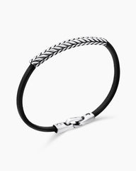 Chevron ID Bracelet  in Black Leather with Sterling Silver, 6.6mm