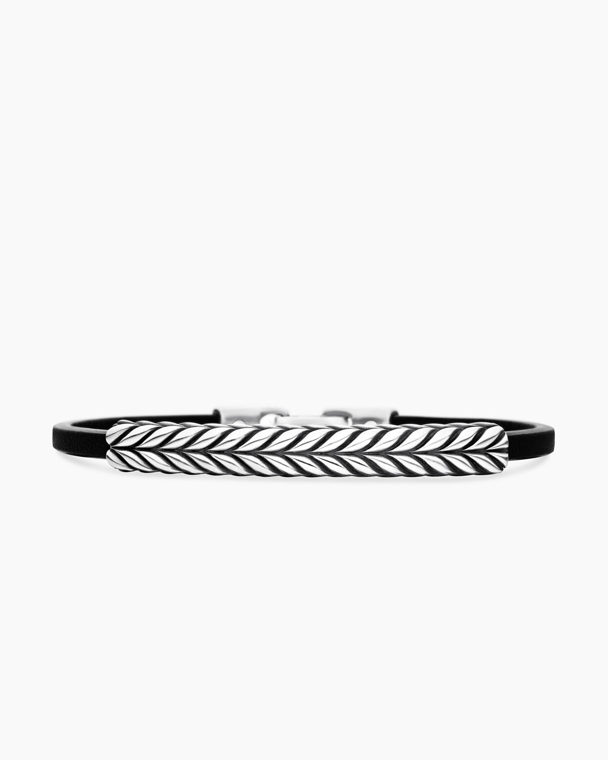 Chevron ID Bracelet  in Black Leather with Sterling Silver, 6.6mm